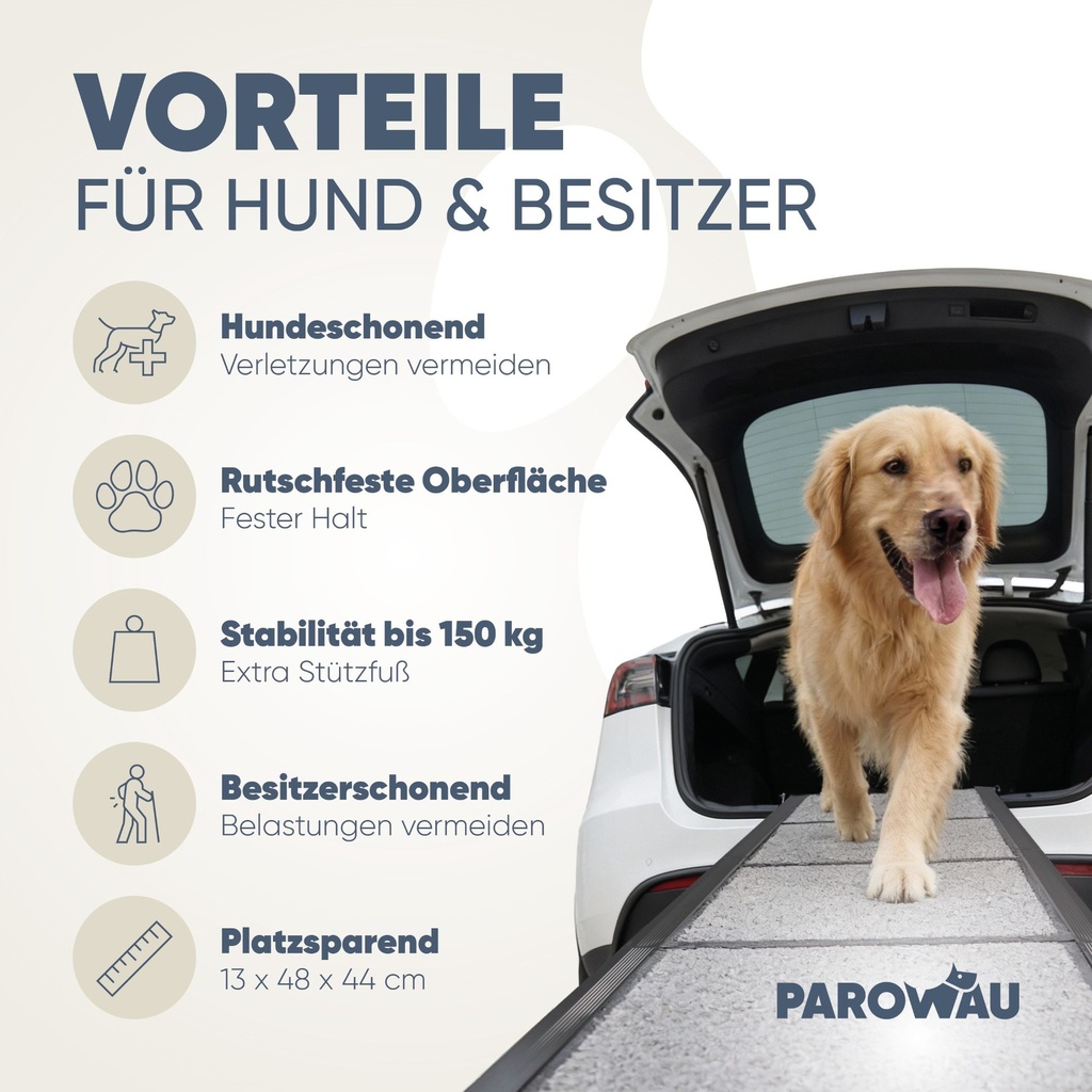 PAROWAU Hunderampe Auto klappbar 120kg extra stabil mit Zusatzfuß 170x44cm