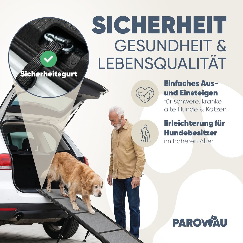 PAROWAU Hunderampe Auto klappbar 120kg extra stabil mit Zusatzfuß 170x44cm