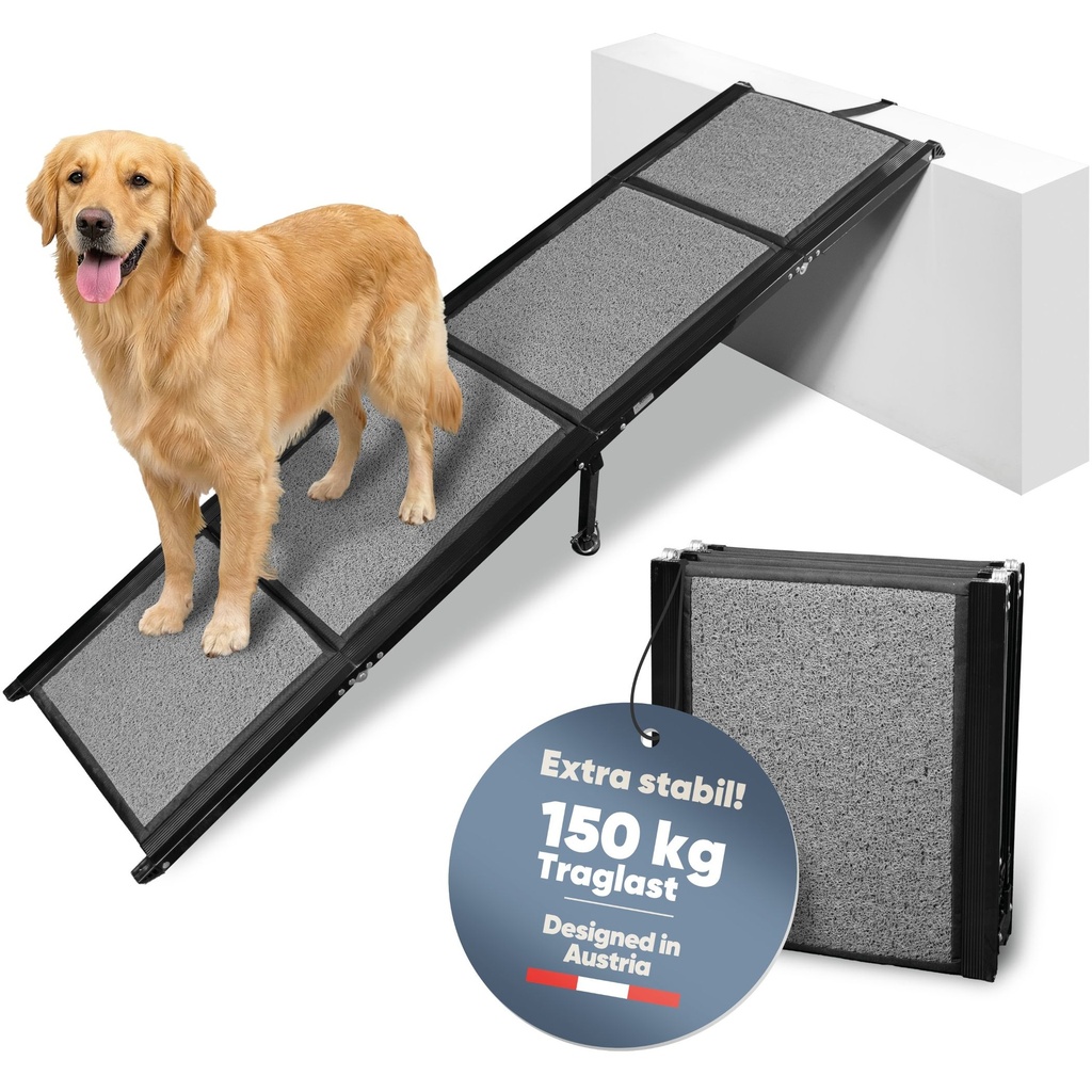 PAROWAU Hunderampe Auto klappbar 120kg extra stabil mit Zusatzfuß 170x44cm
