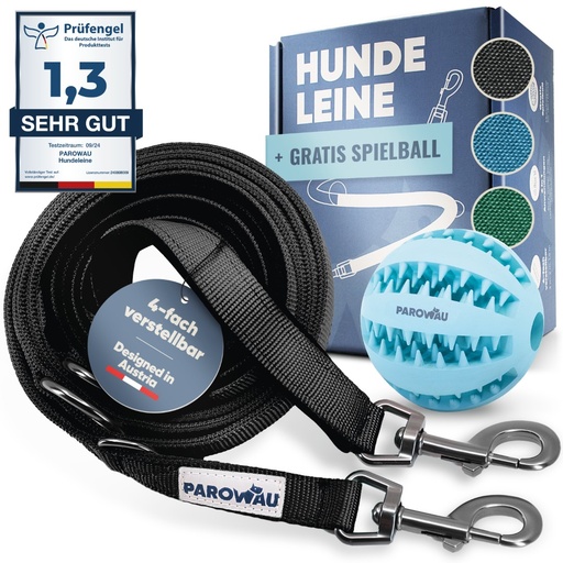 [PW0001S] PAROWAU Hundeleine 3m + Hundespielzeug Ball (Schwarz) 