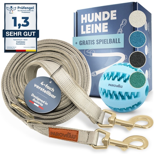[PW0001BG] PAROWAU Hundeleine 3m + Hundespielzeug Ball (Beige)